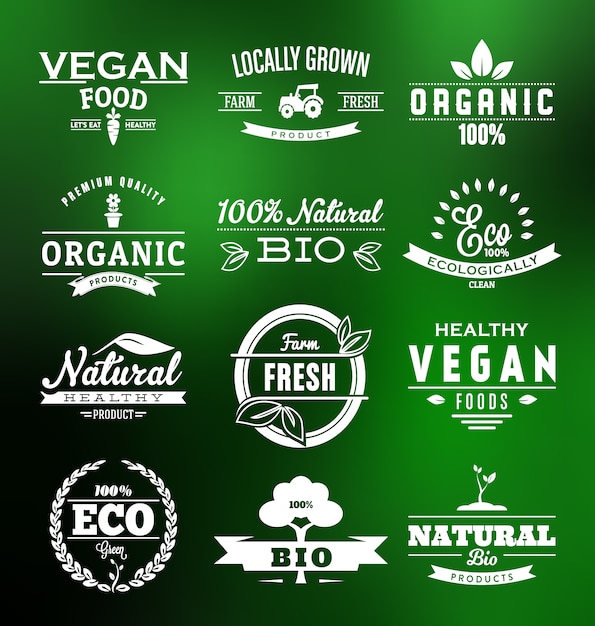 Colección de etiquetas de comida vegana