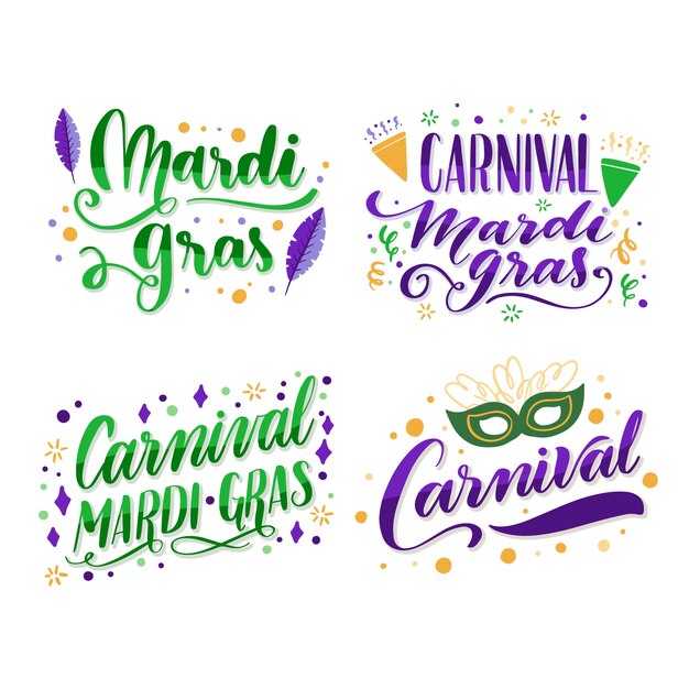 Colección de etiquetas con concepto de carnaval