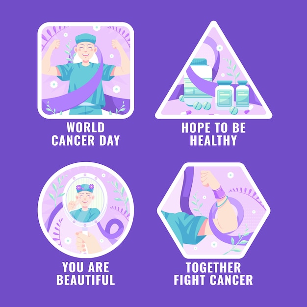 Vector gratuito colección de etiquetas de conciencia del día mundial contra el cáncer