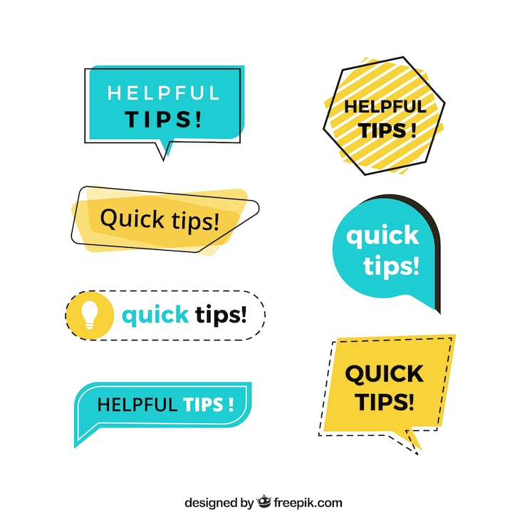 Vector gratuito colección de etiquetas de consejos con diseño plano
