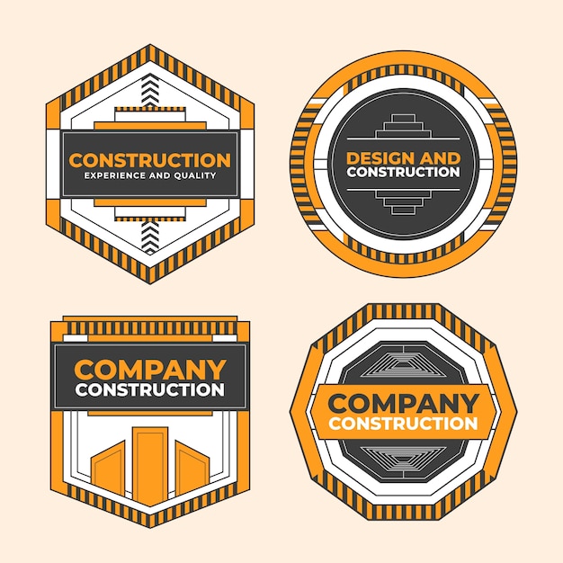 Colección de etiquetas de construcción plana