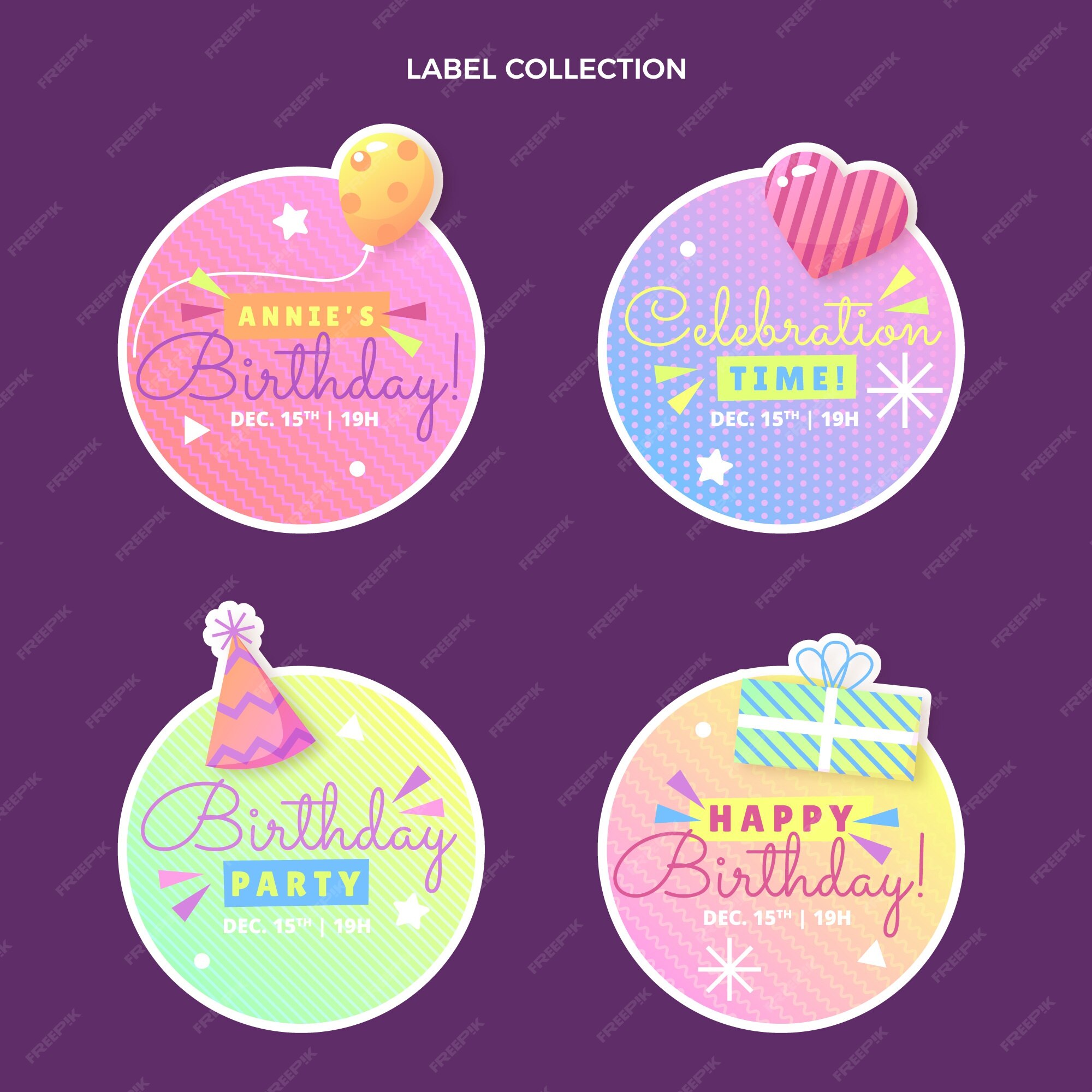 Colección de etiquetas de cumpleaños de colores | Vector Gratis