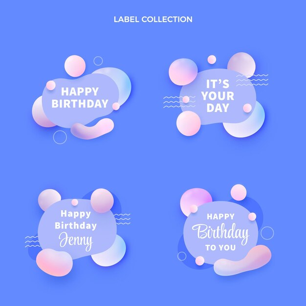 Colección de etiquetas de cumpleaños fluido abstracto degradado