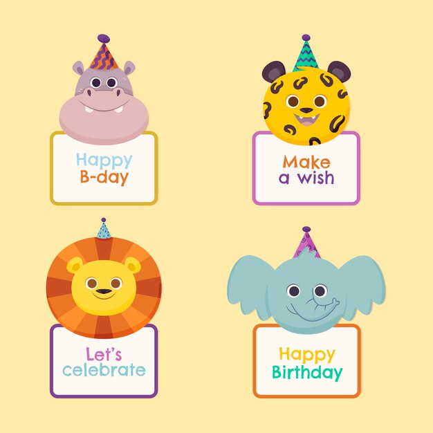 Colección de etiquetas de cumpleaños infantiles dibujadas a mano