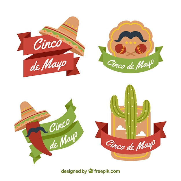 Colección de etiquetas decorativas con cintas rojas y verdes