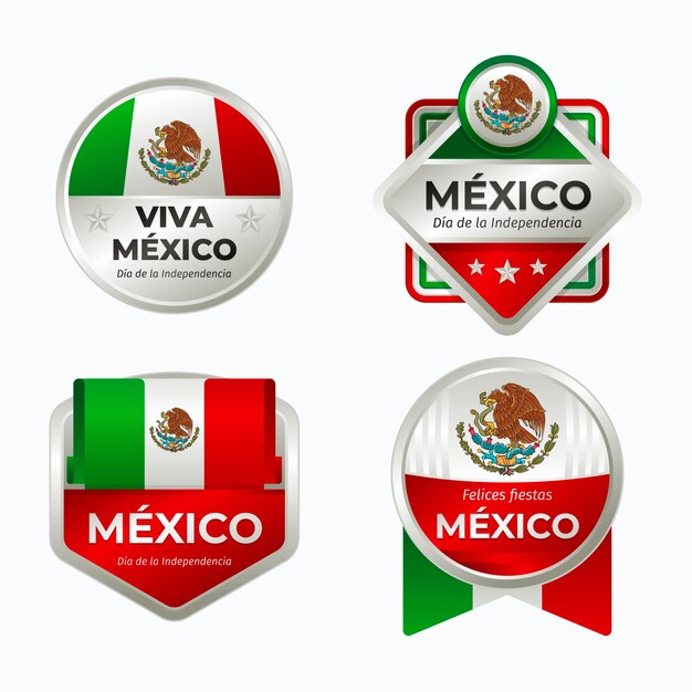 Colección de etiquetas degradadas para la celebración de la independencia de méxico