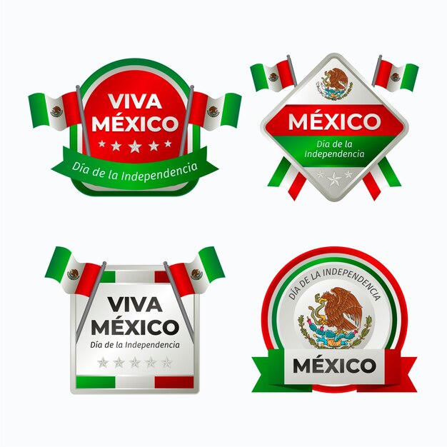 Colección de etiquetas degradadas para la celebración de la independencia de méxico