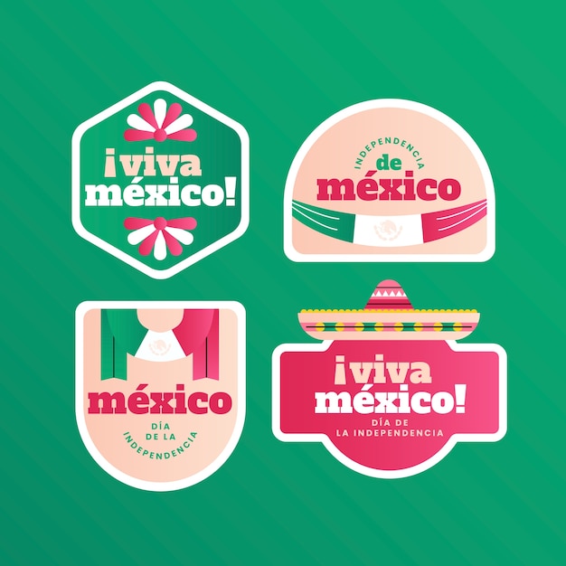 Vector gratuito colección de etiquetas degradadas para la celebración de la independencia de méxico