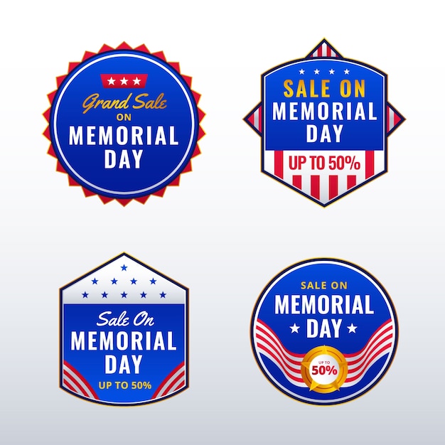 Vector gratuito colección de etiquetas de degradado para la celebración del día conmemorativo de estados unidos