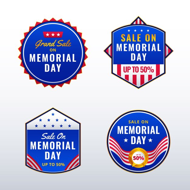 Colección de etiquetas de degradado para la celebración del día conmemorativo de estados unidos