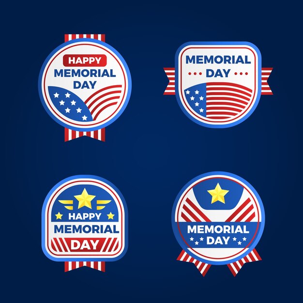 Colección de etiquetas de degradado para la celebración del día conmemorativo de estados unidos