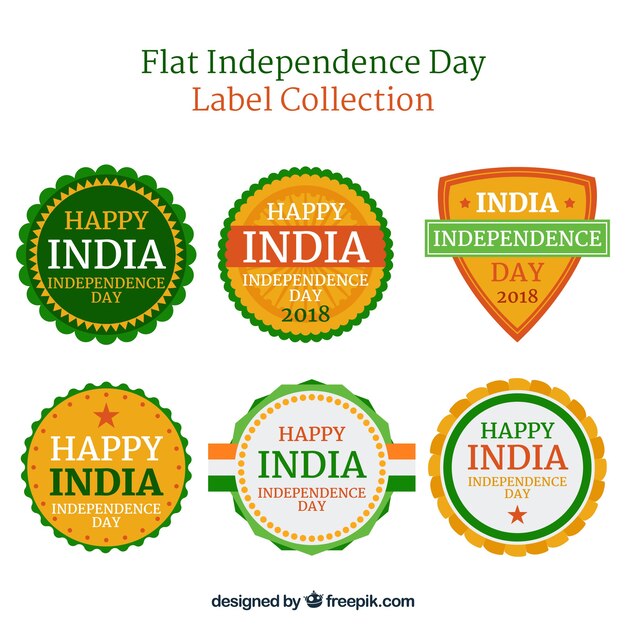 Colección de etiquetas del día de la independencia de india con diseño plano