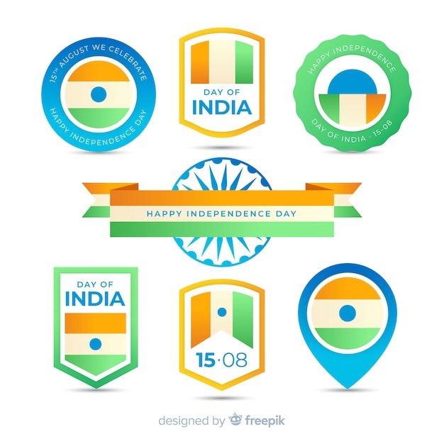 Vector gratuito colección etiquetas día de la independencia de la india planas