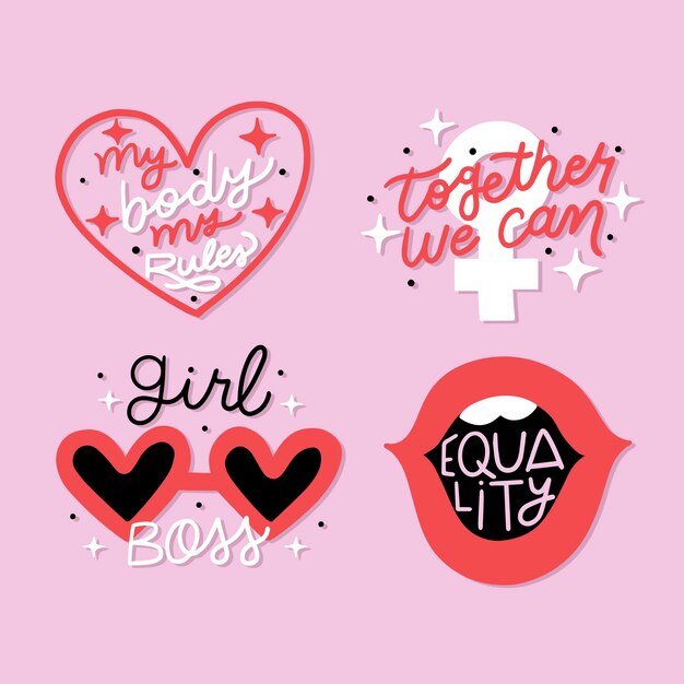 Colección de etiquetas del día internacional de la mujer dibujadas a mano
