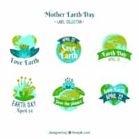 Vector gratuito colección de etiquetas del día de la madre tierra con mundo