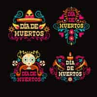 Vector gratuito colección de etiquetas dia de muertos en diseño plano