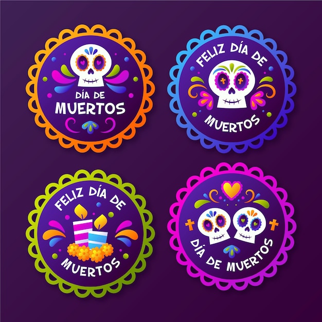 Colección de etiquetas dia de muertos en diseño plano