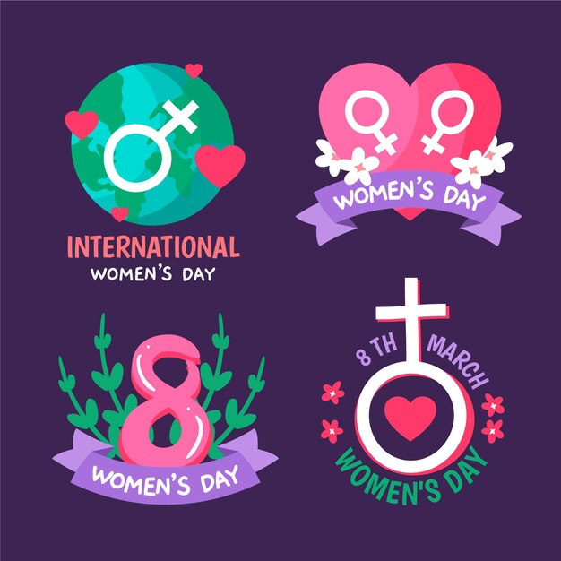 Colección de etiquetas del día de la mujer dibujadas a mano