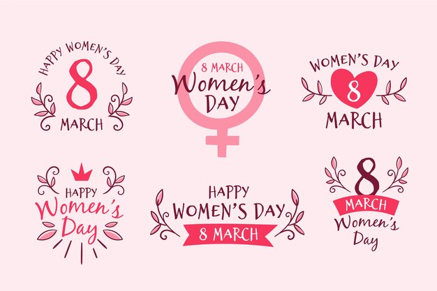 Colección de etiquetas del día de la mujer dibujadas a mano