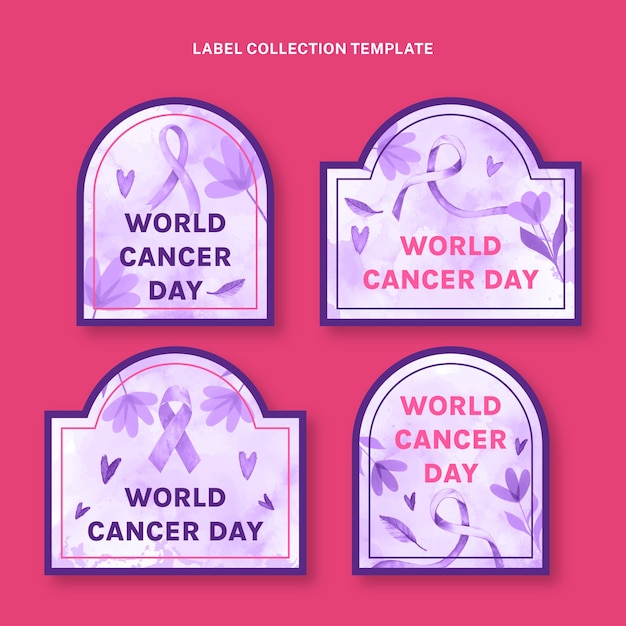 Colección de etiquetas del día mundial del cáncer en acuarela