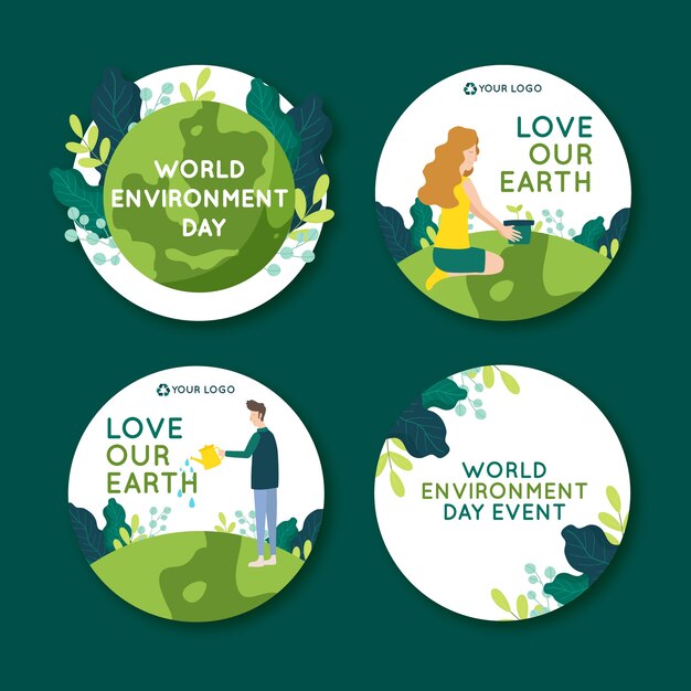 Colección de etiquetas del día mundial del medio ambiente dibujadas a mano