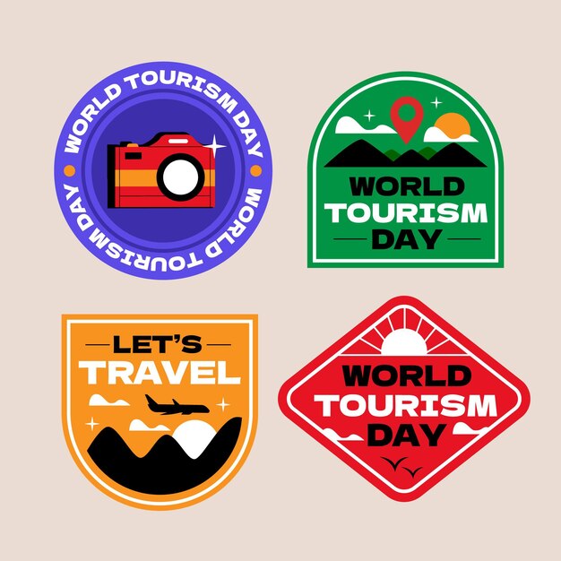 Colección de etiquetas del día mundial del turismo