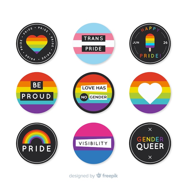 Colección de etiquetas del día del orgullo lgbt en diseño plano