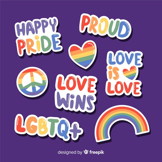 Colección de etiquetas del día del orgullo lgbt en diseño plano