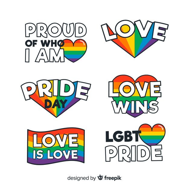 Colección de etiquetas del día del orgullo lgbt en diseño plano