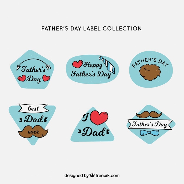 Vector gratuito colección de etiquetas del día del padre en estilo hecho a mano