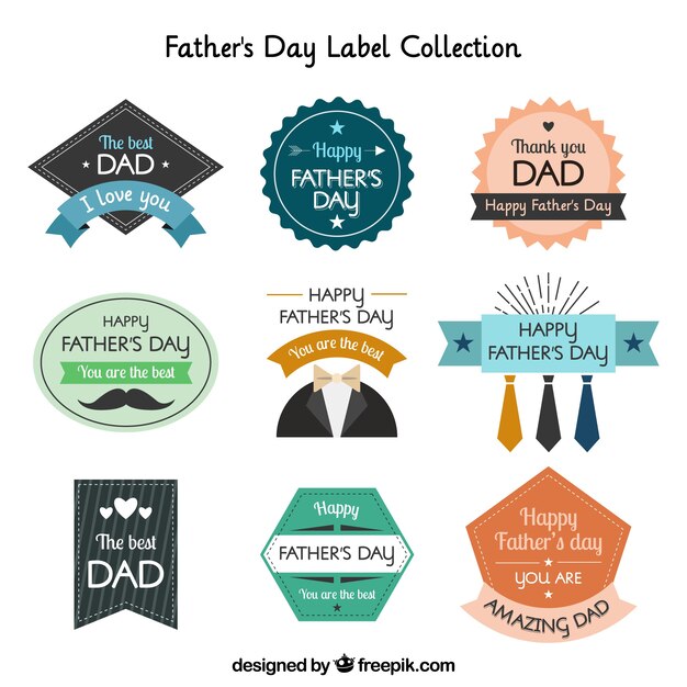 Colección de etiquetas del día del padre en estilo plano