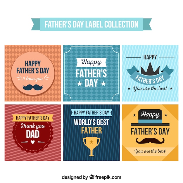 Vector gratuito colección de etiquetas del día del padre en estilo plano