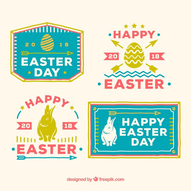 Colección de etiquetas del día de pascua en estilo hecho a mano