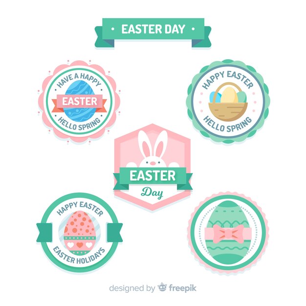 Colección etiquetas día de pascua redondas