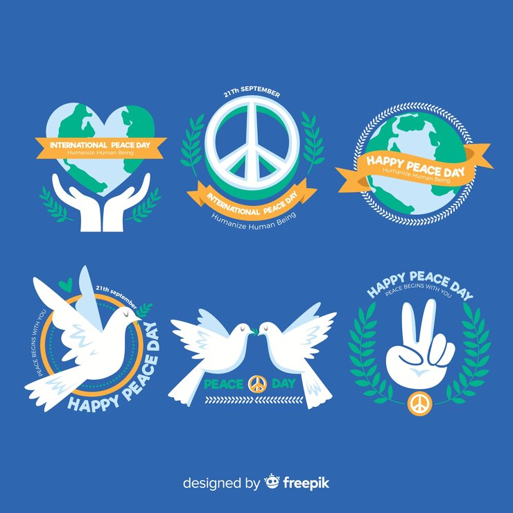 Vector gratuito colección de etiquetas del día de la paz dibujadas a mano