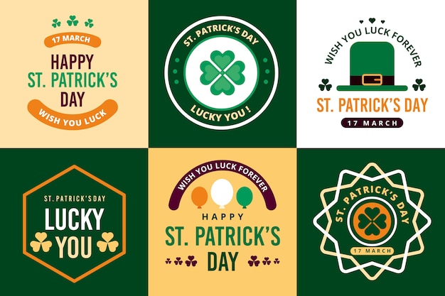 Vector gratuito colección de etiquetas del día de san patricio en diseño plano