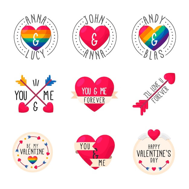 Vector gratuito colección de etiquetas de día de san valentín lgbt