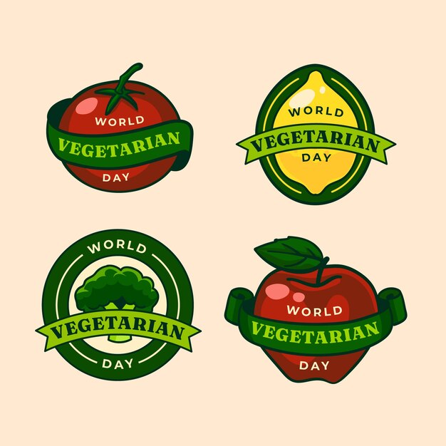 Colección de etiquetas dibujadas a mano del día mundial del vegetariano