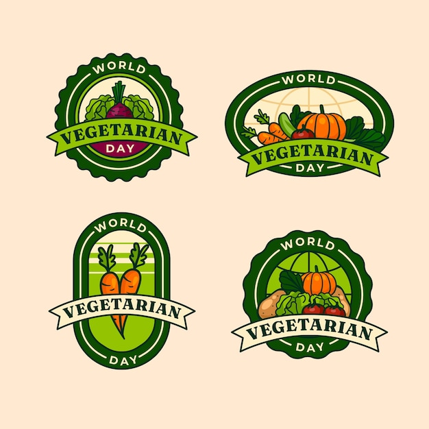 Vector gratuito colección de etiquetas dibujadas a mano del día mundial del vegetariano