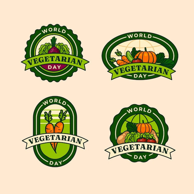 Colección de etiquetas dibujadas a mano del día mundial del vegetariano
