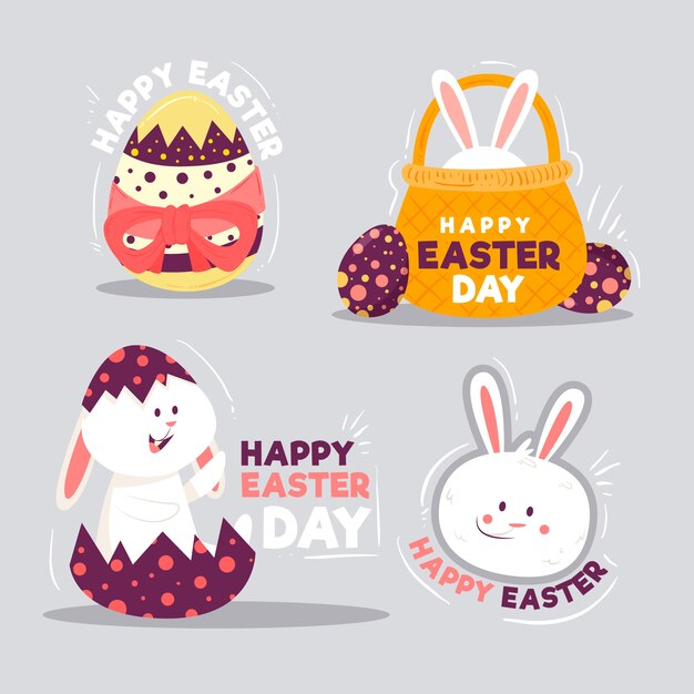 Colección de etiquetas dibujadas a mano del día de Pascua
