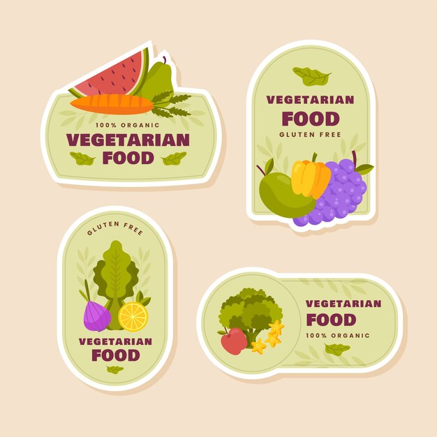 Colección de etiquetas de diseño plano del día mundial del vegetariano