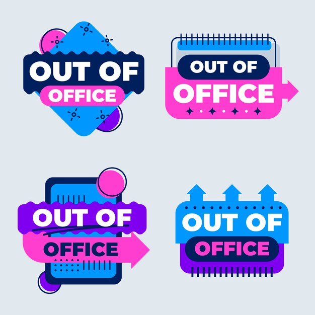 Colección de etiquetas de diseño plano fuera de la oficina