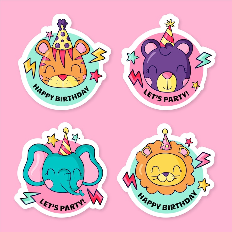 Vector gratuito colección de etiquetas divertidas de cumpleaños dibujadas a mano