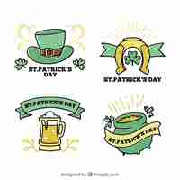 Vector gratuito colección de etiquetas e insignias de san patricio dibujadas a mano