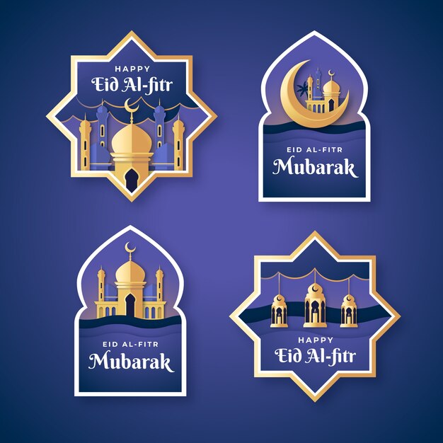 Colección de etiquetas eid al-fitr estilo papel