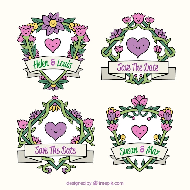 Vector gratuito colección de etiquetas elegantes florales de boda