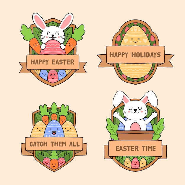 Colección de etiquetas de elementos tradicionales de Pascua dibujado a mano