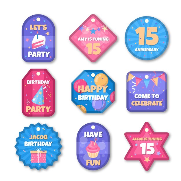 Colección de etiquetas de favores de fiesta dibujadas a mano