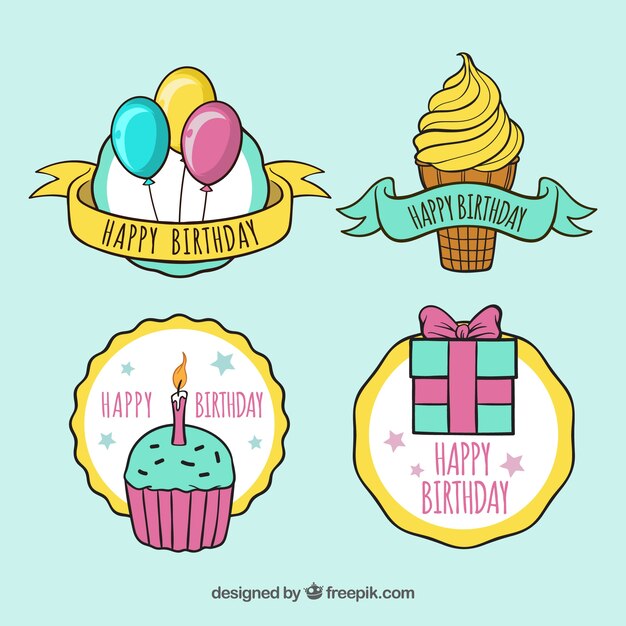 Colección de etiquetas de feliz cumpleaños 